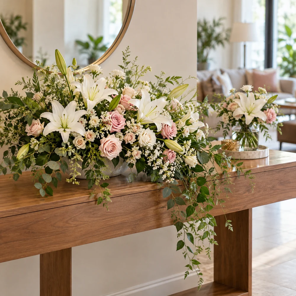 Floral decor reference with fresh mixed flowers arranged for an event