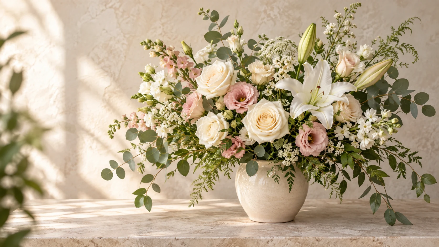 A fresh floral arrangement in soft natural tones