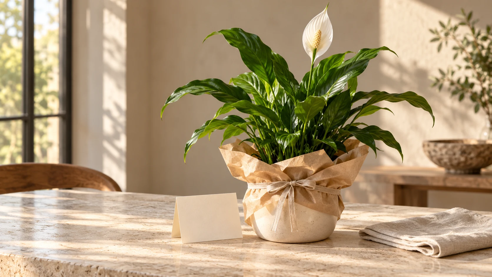 A thoughtfully wrapped living plant gift