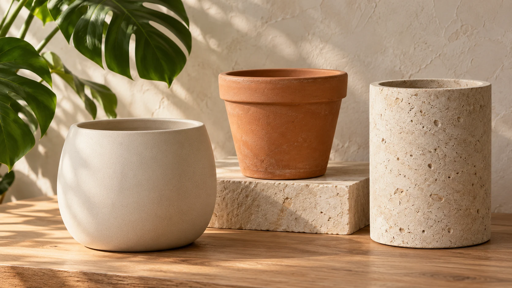 Ceramic, terracotta and textured stone planters